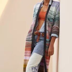 Anthropologie Space-Dyed Longline Cardigan - Multi Stripe - 2X-3X